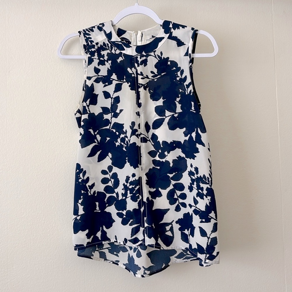 High Neckline Floral Blue Blouse
